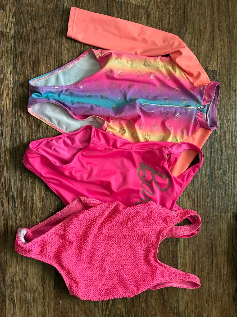 Girls Rainbow Zip Rash Guard + Pink Swimsuits Set